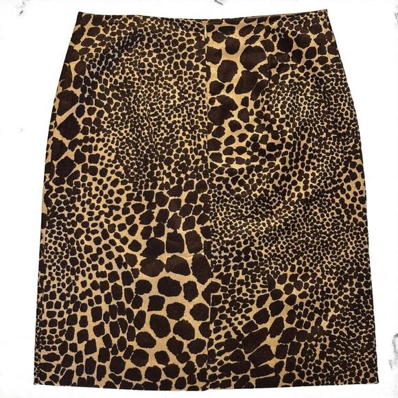 Y2K Trina Turk Brown Leopard Pencil Skirt Back Zip Corduroy Lace Sz 8-10 Medium - Picture 2 of 7